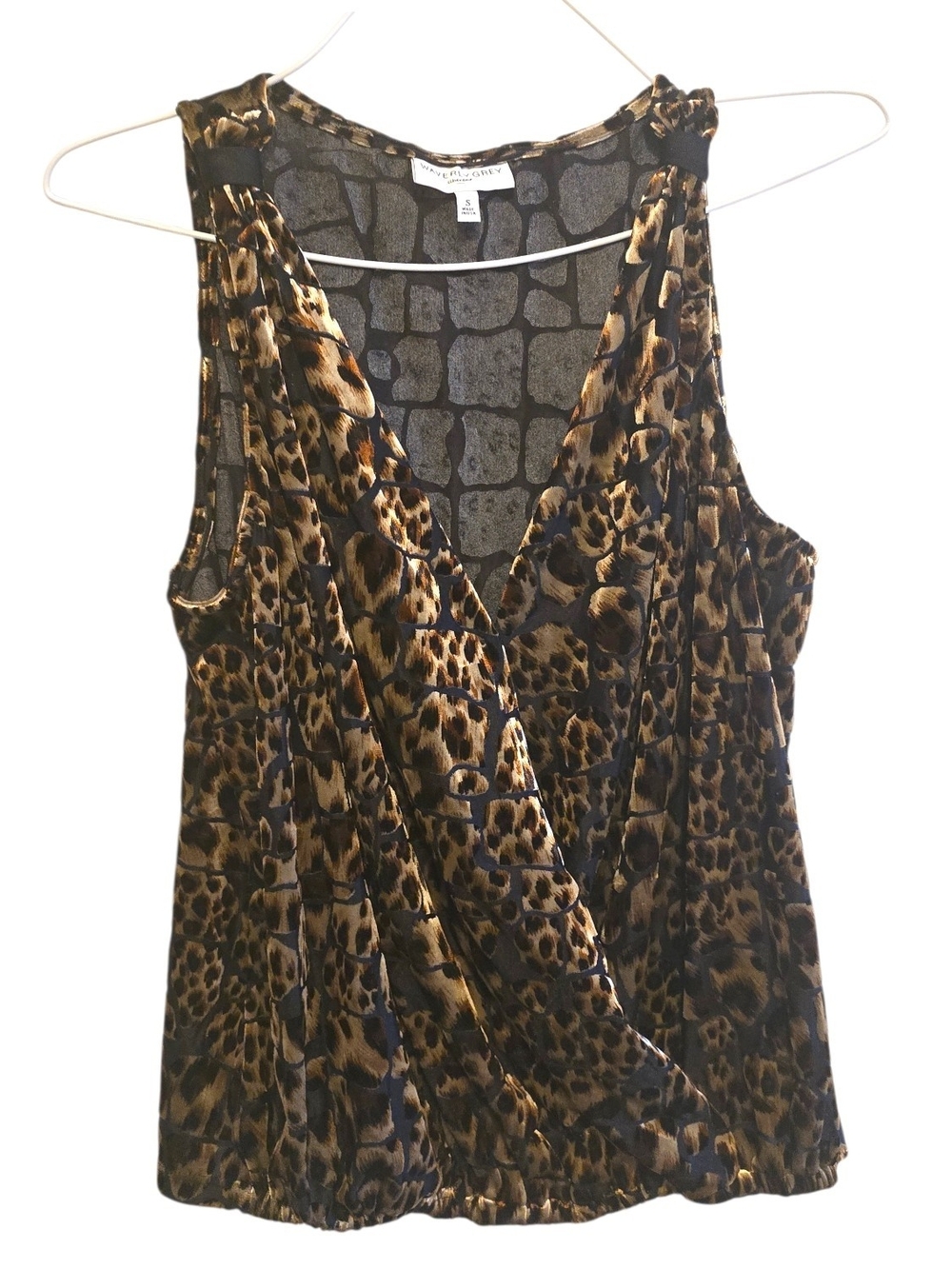 Waverly Grey Velvet Leopard Print Faux Wrap Sleeveless Top